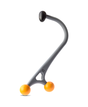 Upright view of the orange TriggerPoint Acucurve Cane handheld massage stick