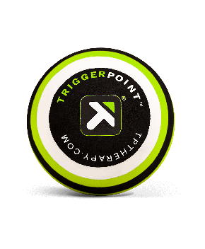 Front logo of the green TriggerPoint MB5 Massage Ball foam roller